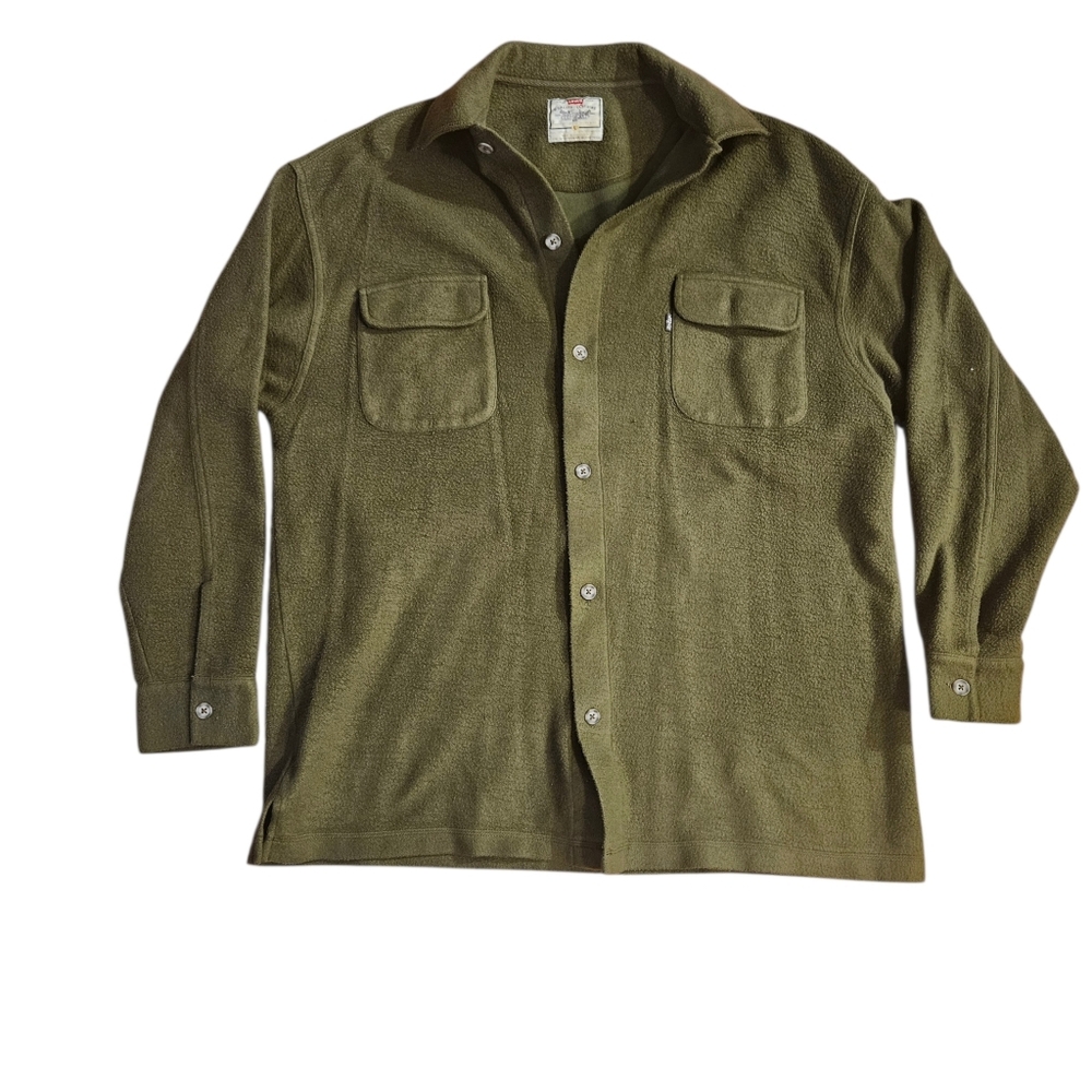 Vintage Levis Army Green fleece button down Shirt Cotton Blend Sz L